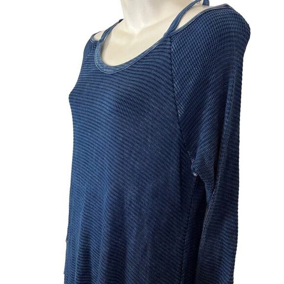 Able Womens Ribbed Blue Long Sleeve Cold Shoulder USA Made Knit Dress sz Large - Picture 8 of 16
